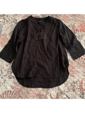 Ivanka Trump Black Linen Rose Gold Studded Top